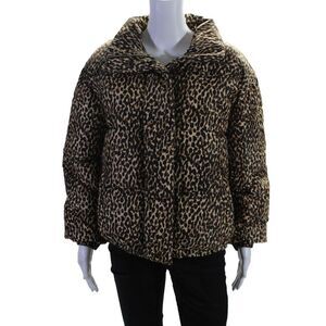 Daily/Ritual Womens Animal Print Two Pocket High Neck Puffer Coat Brown Size S